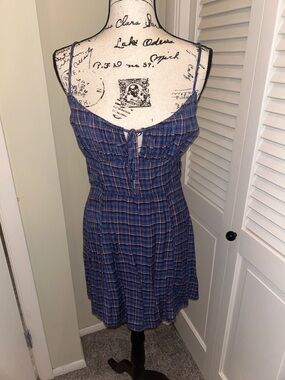 Urban Outfitters Blue Plaid Smocked Mini Dress